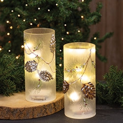 LED Frosted Pinecone Glass Pillar 2 Asstd.