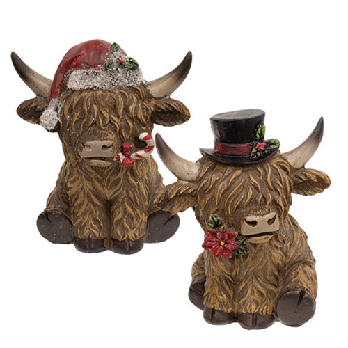 Resin Holiday Highland Cow 2 Asstd.