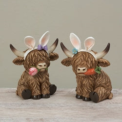 Resin Easter Highland Cow 2 Asstd.