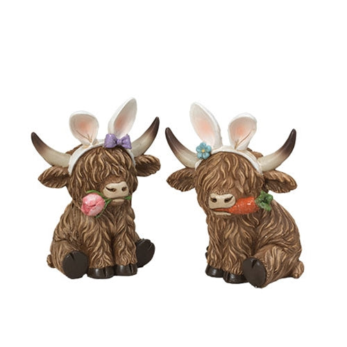Resin Easter Highland Cow 2 Asstd.
