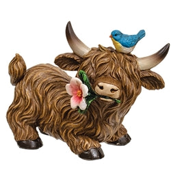 Resin Flower & Friend Highland Cow Figure - 3 Asstd.