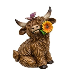 Resin Flower & Friend Highland Cow Figure - 3 Asstd.