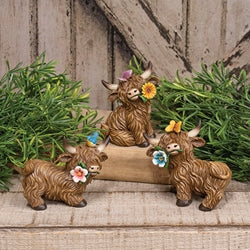 Resin Flower & Friend Highland Cow Figure - 3 Asstd.