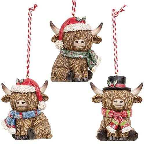 Resin Holiday Wear Highland Ornament - 3 Asstd.