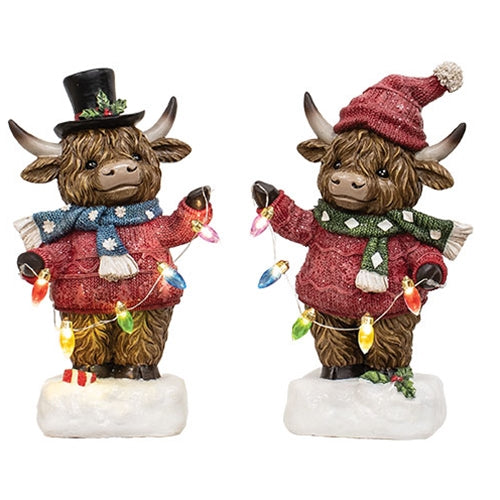 Lighted Winter Wear Resin Highland - 9"H - 2 Asstd.