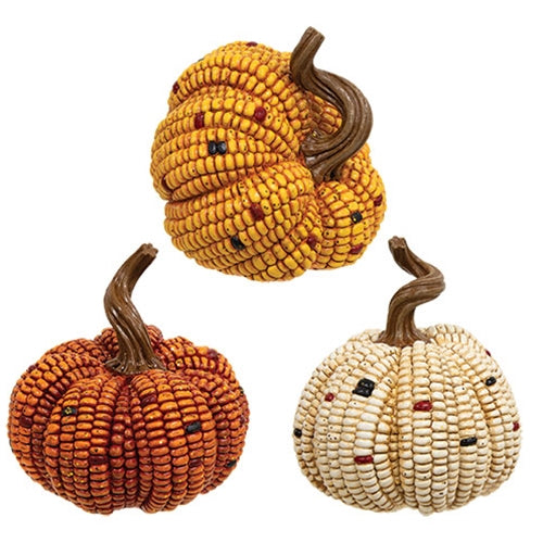 Resin Harvest Corn Pumpkin with Curly Stem - 3 Asstd.