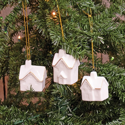 3/Set - Ivory Ceramic House Ornaments