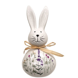 3/Set - Ceramic Floral Easter Bunnies With Raffia Bow