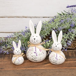 3/Set - Ceramic Floral Easter Bunnies With Raffia Bow