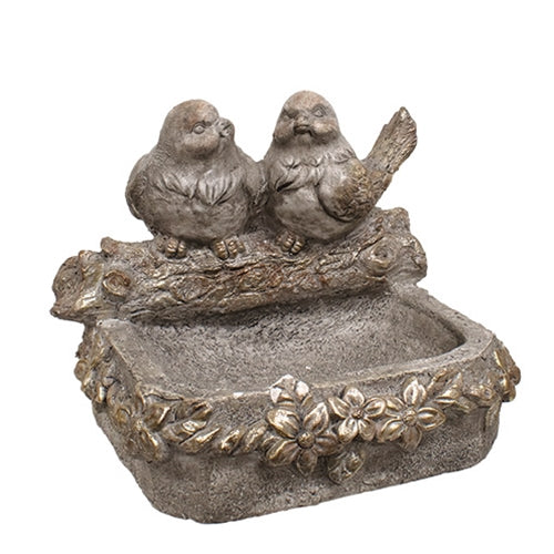 Distressed Stone Look Magnesium Bird Feeder With 2 Birds