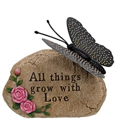 Solar Lighted Butterfly On Inspirational Rock - 3 Asstd.