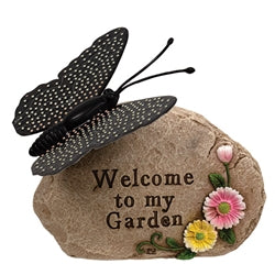 Solar Lighted Butterfly On Inspirational Rock - 3 Asstd.