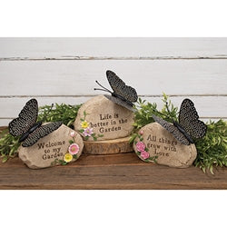 Solar Lighted Butterfly On Inspirational Rock - 3 Asstd.