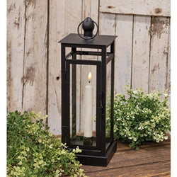 Black Metal & Glass Lantern With LED Timer Taper - 14"H