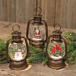 Snowy Holiday Spinning Water Globe Lantern w/Timer - 3 Asstd.