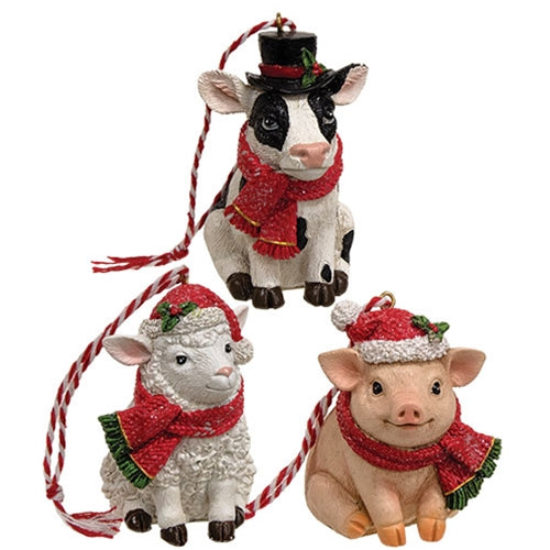 Resin Winter Farm Animal Ornament - 3 Asstd.