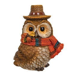 Resin Harvest Owl With Scarf - 3 Asstd.