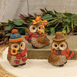 Resin Harvest Owl With Scarf - 3 Asstd.