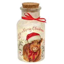 Frosted Glass Holiday Highland Lit Bottle - 3 Asstd.