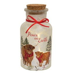 Frosted Glass Holiday Highland Lit Bottle - 3 Asstd.