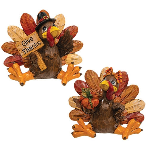 Resin Carved Look Harvest Turkey - 2 Asstd.
