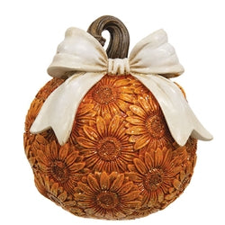 Resin Glittered Sunflower Pumpkin With Bow - 3 Asstd.