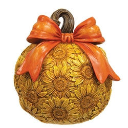 Resin Glittered Sunflower Pumpkin With Bow - 3 Asstd.