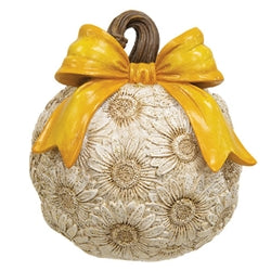 Resin Glittered Sunflower Pumpkin With Bow - 3 Asstd.