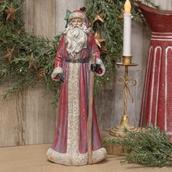 Resin Father Christmas With Walking Stick - 14.5"H