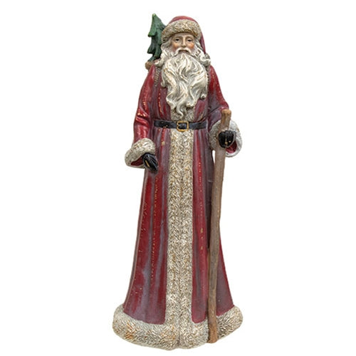 Resin Father Christmas With Walking Stick - 14.5"H