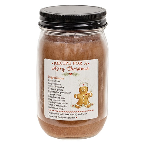 Recipe For A Merry Christmas Gingerbread Cookie 12oz. Pint Jar Candle