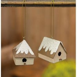 Papier Mache Snowy Birdhouse Ornament 2 Asstd.