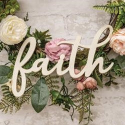 Hanging Ivory Script Faith Sign
