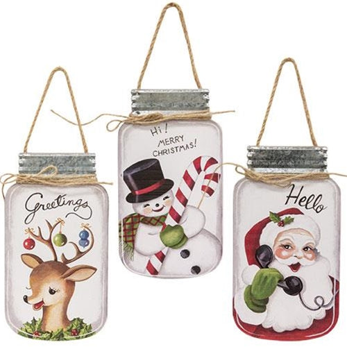 Hello Santa Mason Jar Hanger 3 asstd.