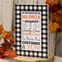 In This House We Do Halloween Buffalo Check Layered Box Sign