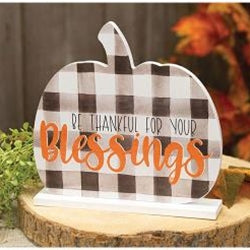 Be Thankful for Your Blessings Buffalo Check Pumpkin on Base