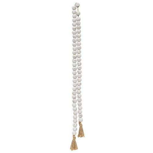 Distressed White Bead Garland w/Jute Tassels
