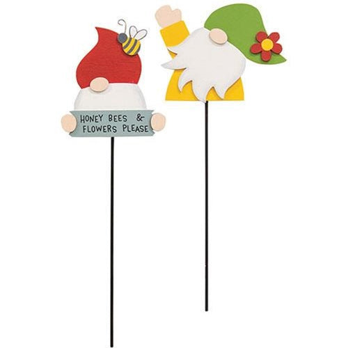 Gnome Honey Bees & Flowers Please Plant Poke 2 Asstd.