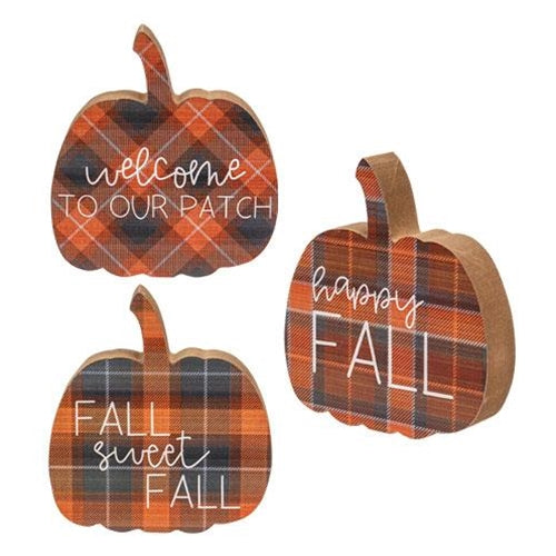 Fall Sweet Fall Plaid Pumpkin Chunky Sitter 3 Asstd.
