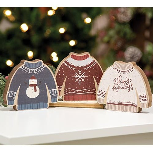 Christmas Sweater Chunky Shelf Sitter 3 Asstd.