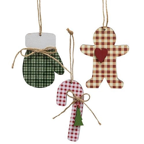 Country Plaid Christmas Ornament 3 Asstd.