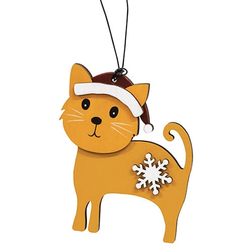 Snowflake Cat With Santa Hat Ornament