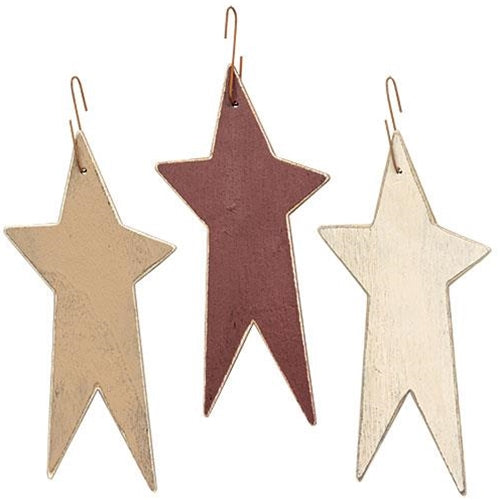 Distressed Burgundy Cream or Ivory Primitive Star Ornament 3 Asstd.