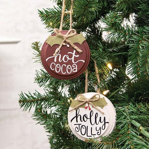 Hot Cocoa/Holly Jolly Button Holly Ornament 2 Asstd.