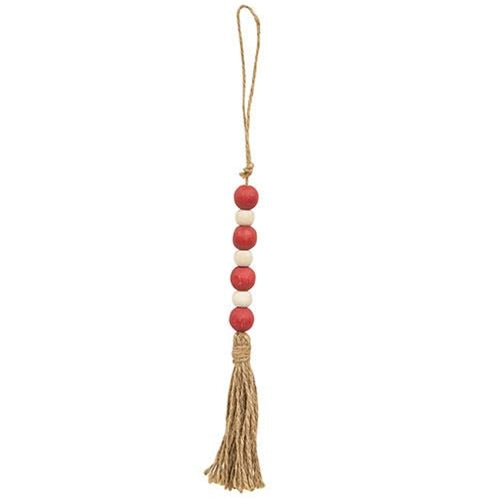 Red & White Jute Tasseled Bead Ornament