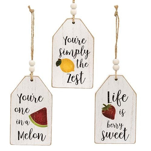 3/Set Summer Fruit Distressed Wooden Tag Ornaments