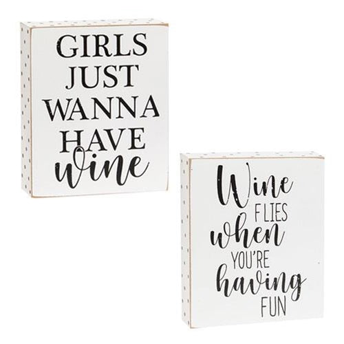 Wine Flies When You're Having Fun Box Sign 2 Asstd.