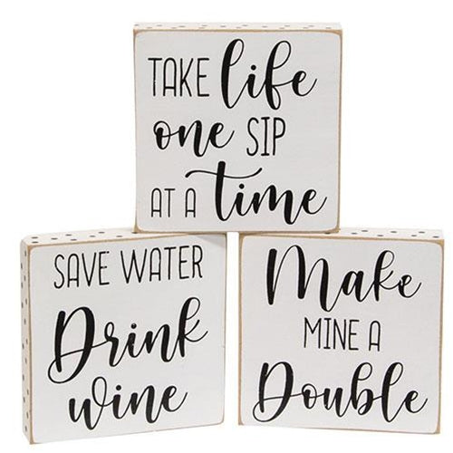 One Sip at a Time Polka Dot Square Block 3 Asstd.