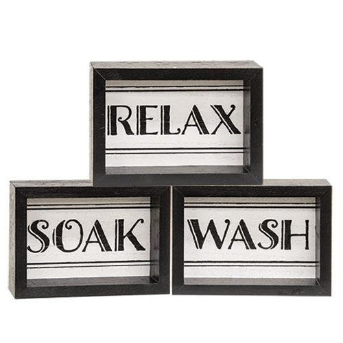 Black & White Bath Words Box Sign 3 Asstd.