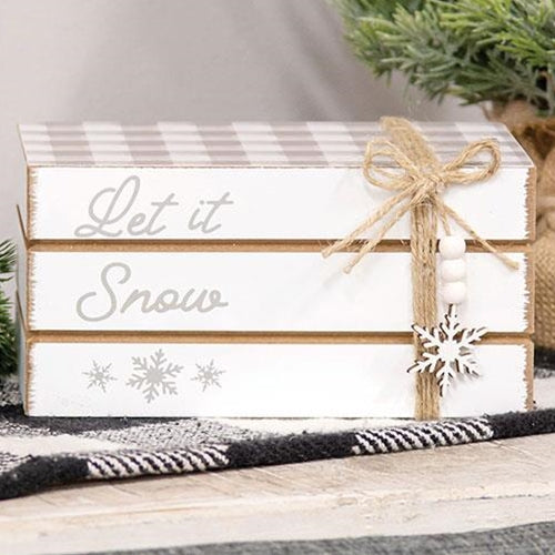 Let It Snow Wooden Book Stack
